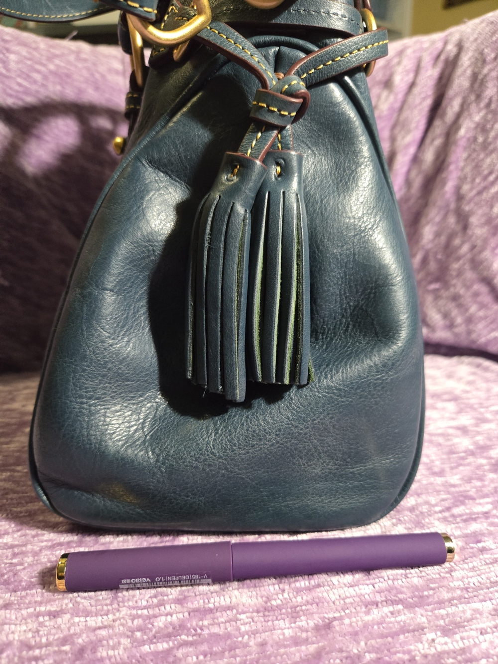 Dooney & Bourke Medium Satchel in Denim. Florentine Leather with Gold Hardware. - Picture 12 of 12